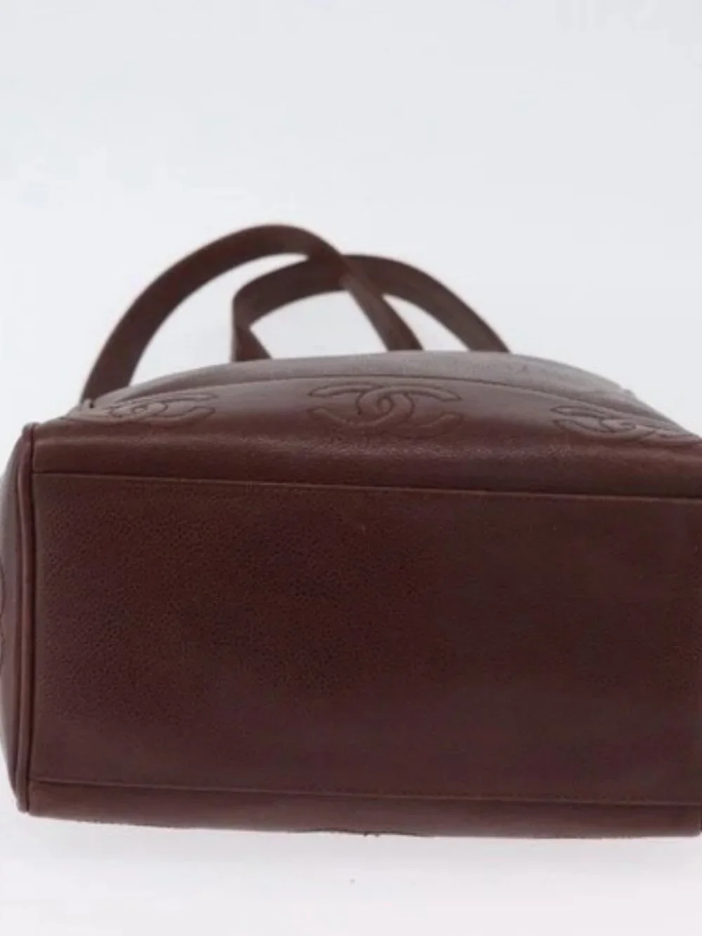 CHANEL Shoulder Bag Grained Calf Skin Brown Gold CC Auth bs33895